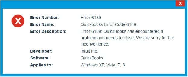 QuickBooks Error Message 6189 Screenshot