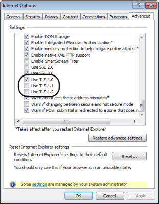 Internet Option - Restoring the Advanced Settings (Screenshot)