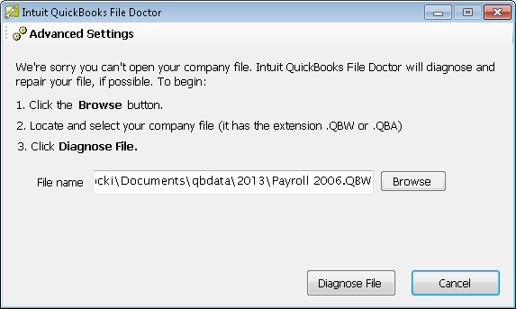 Intuit QuickBooks file doctor tool - Screenshot