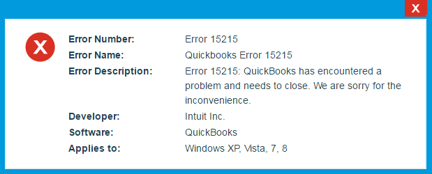 QuickBooks Error Message 15215 - Screenshot