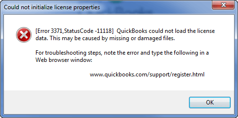 error message - quickbooks error code 3371 status code 11118