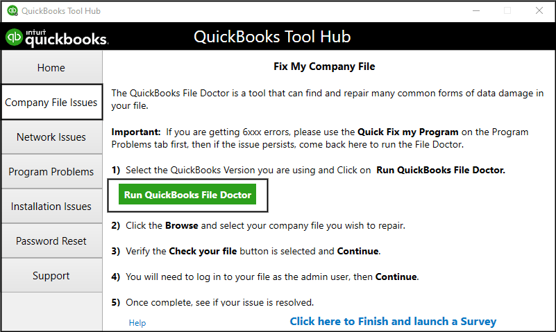 QuickBooks File Doctor (QuickBooks Tool Hub)