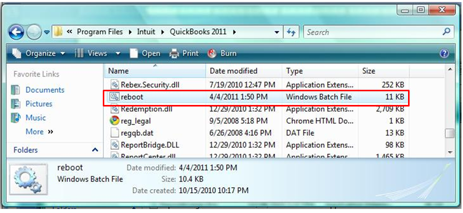 Run Reboot.bat file - quickbooks unrecoverable error