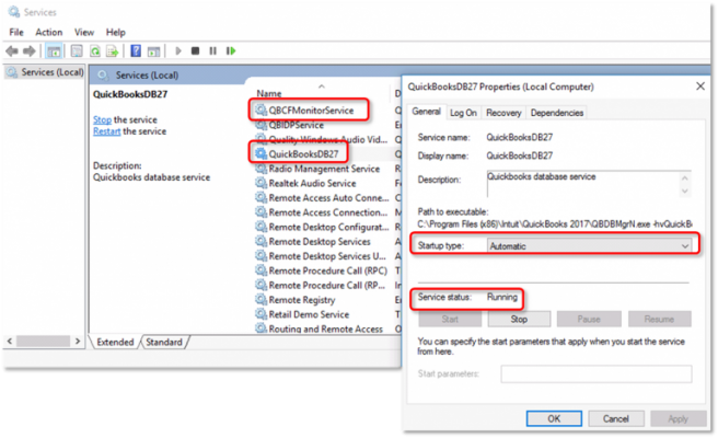 Verify the Services in QuickBooks - Screenshot