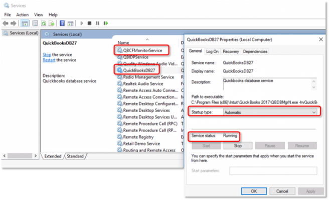 Verify the Services in QuickBooks - quickbooks error h202