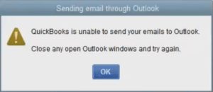 QuickBooks unable to send email to Outlook - Screenshot