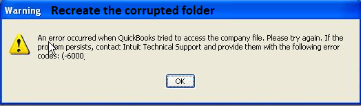 Recreate Damaged Folder to fix error 6000 - Screenshot