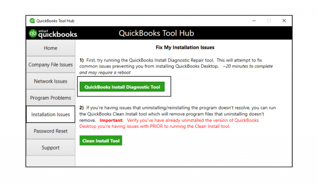 Clean install tool -QuickBooks Tool Hub - Screenshot