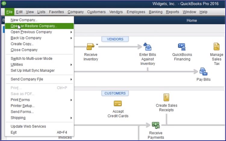 Go to File menu, and choose Open or Restore Company