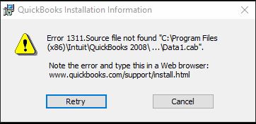 QuickBooks error code 1311 - Screenshot