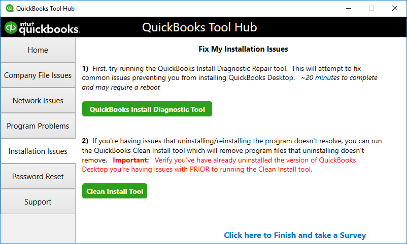 QuickBooks clean install tool - Screenshot