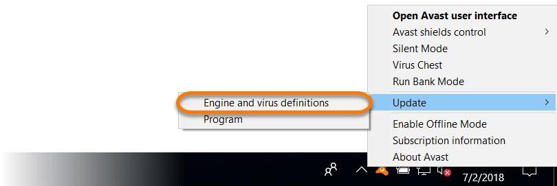 Update Avast Antivirus definition and program - Screenshot