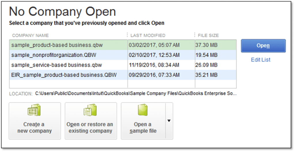 no company open message - quickbooks unrecoverable error