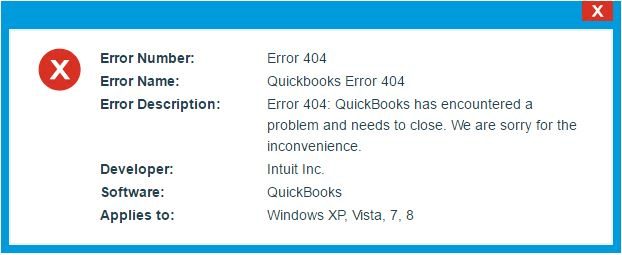 quickbooks error code 404 - screenshot