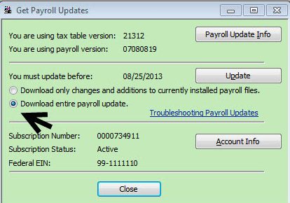 Downloading the latest payroll tax table - Screenshot