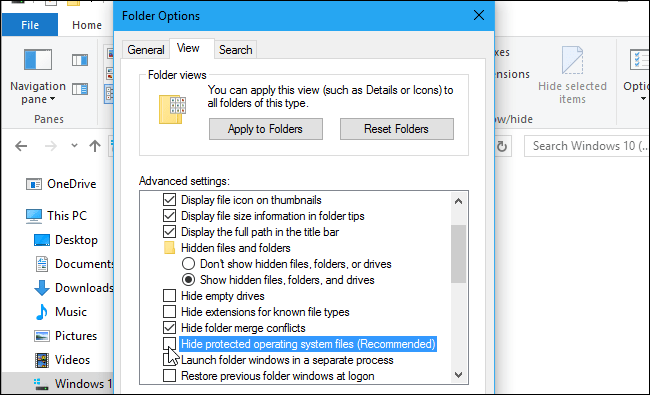 Hide protected OS files - Screenshot