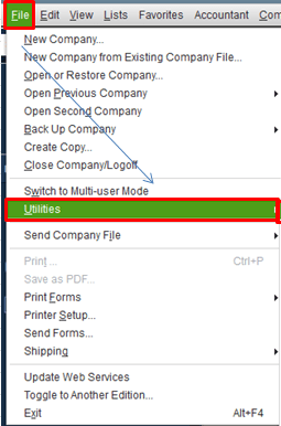 Utilities tab in QuickBooks - Screenshot