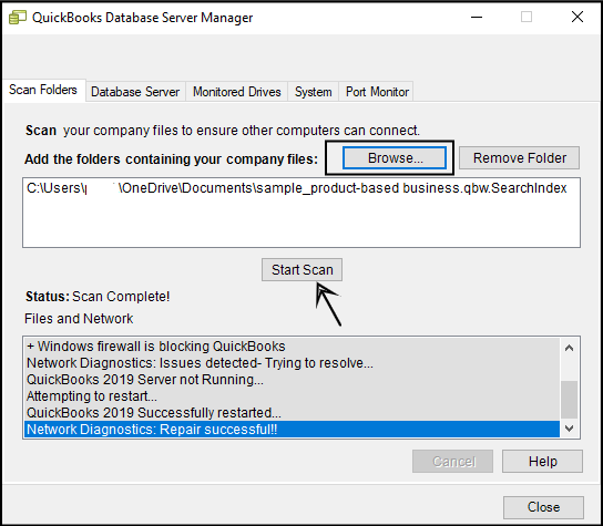 Scan Company File in QuickBooks Database Server Manager - quickbooks error 6144