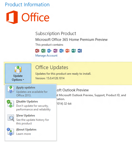 Update Microsoft Outlook - Screenshot