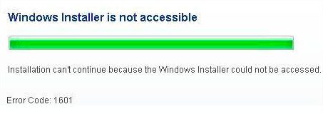 Error 1601 - Windows installer is not accessible (Screenshot)
