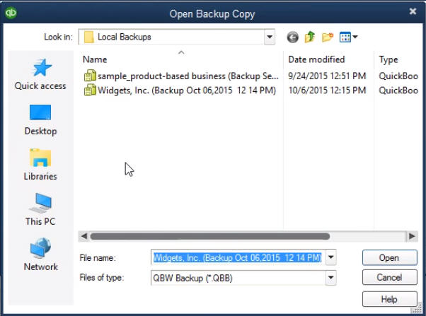 Open Backup Copy dialogue box - Screenshot