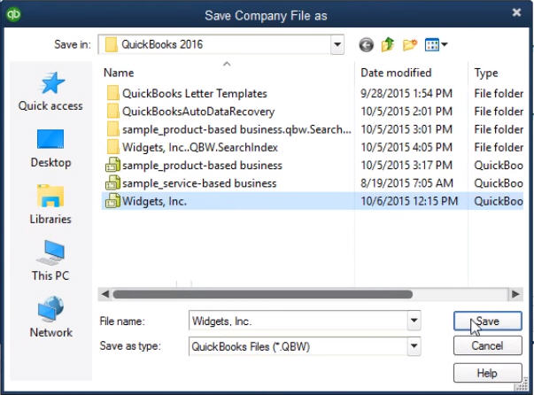 Save Company File As - Screenshot 2