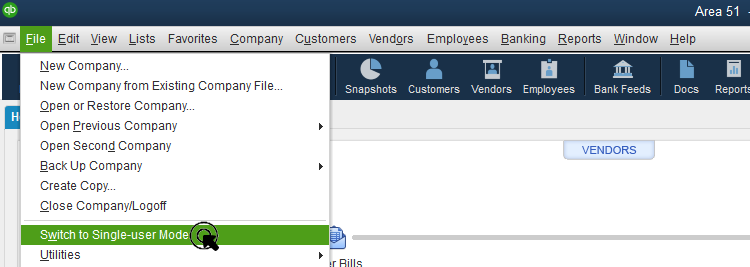 Switch company file to single-user mode - Screenshot