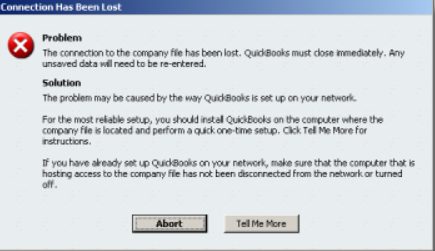 Connect to company file has been lost problem - Screenshot