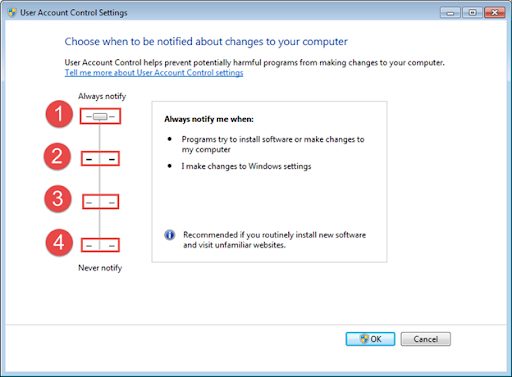 Toggle the UAC setting in Windows 7 - Screenshot