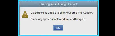 QuickBooks is unable to send the email to outlook - Screenshot