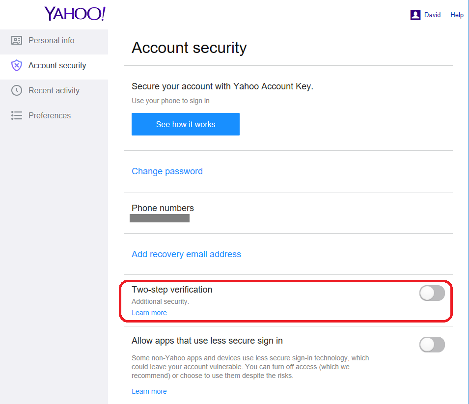 Yahoo! Mail setting - Screenshot
