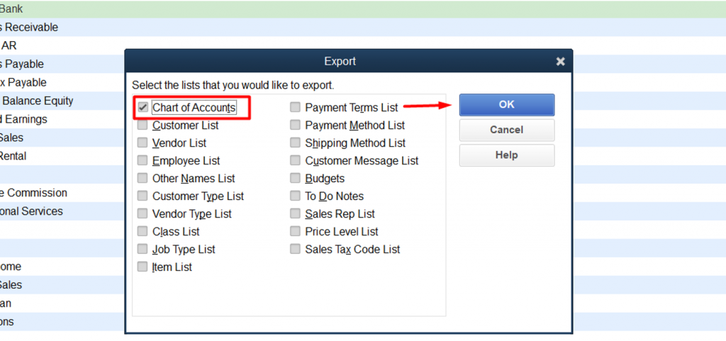 Export chart of accounts - Screenshot 1