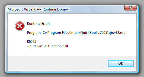 QuickBooks runtime error R6025 - Screenshot