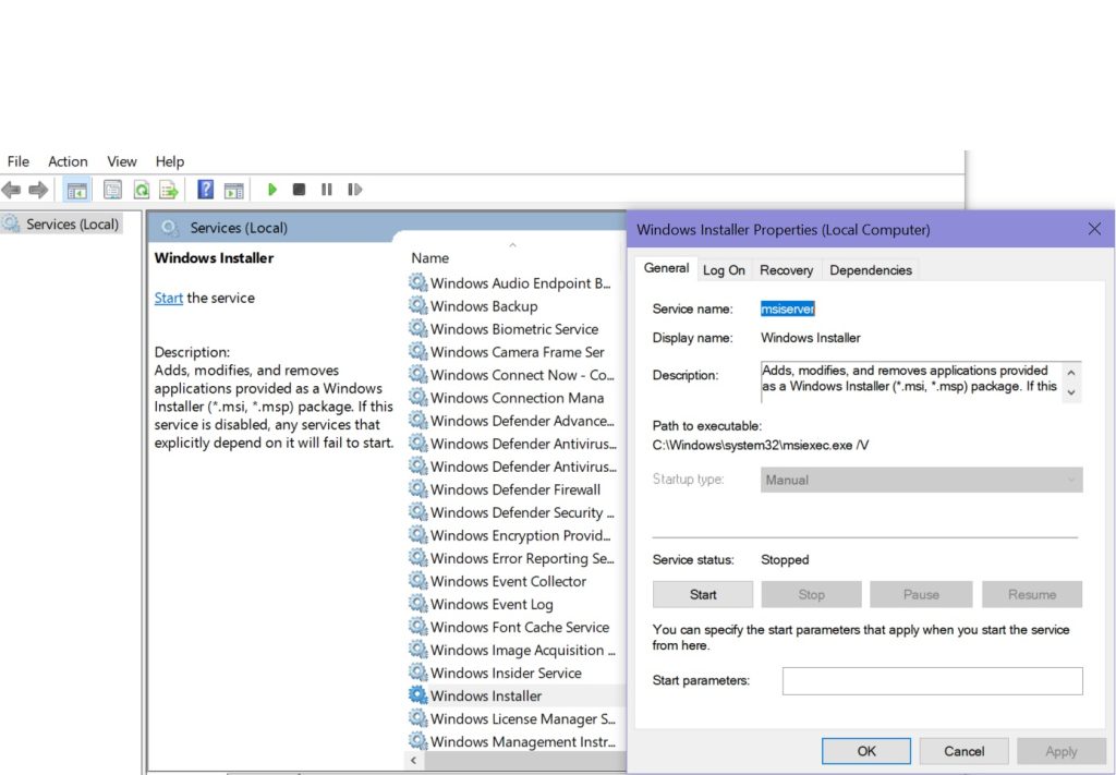 Verify windows installer service - Screenshot