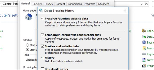 Clearing cache data folder of Microsoft Internet Explorer or the default browser - Screenshot