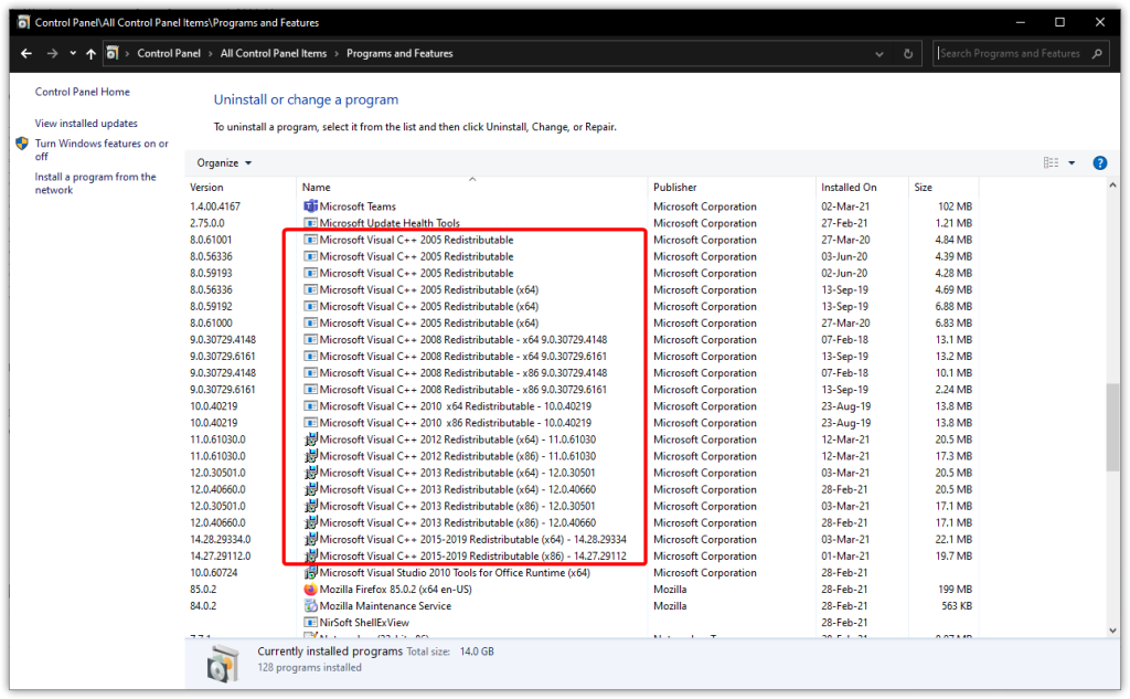 Microsoft Visual C++ redistributable package - Screenshot