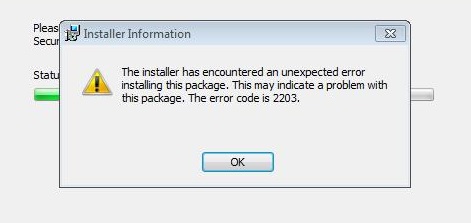 QuickBooks Error Code 2203 - Screenshot