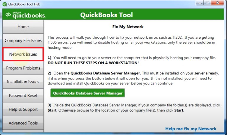 Network Issues Tab in Tool Hub - quickbooks tool hub