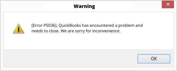 QuickBooks error code PS036 - Screenshot
