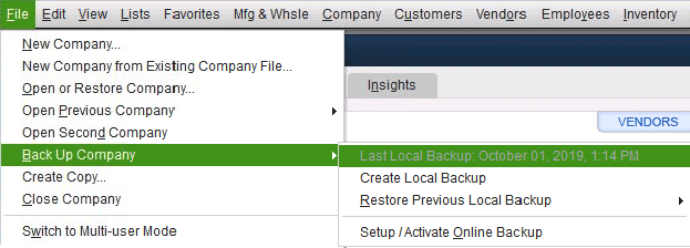 Create backup company file in QuickBooks 