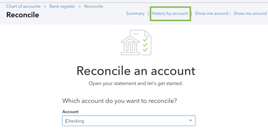 QBOA undo reconcile history by account - delete a reconciliation in quickbooks